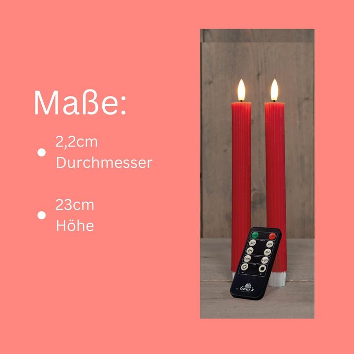 Actual product image Novaliv LED Stabkerzen 24 Stück ECHTWACHS gerippt ROT - mit Timer Funktion 6 Stunden - 23cm Höhe für Kerzen (24 x)