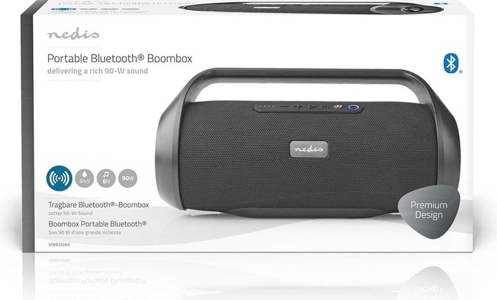 Actual product image Nedis Party Boombox 90W (90W/ 6h Battery/ Bluetooth/ TWS/ Carrying Handle) (6 h, Rechargeable battery operated)