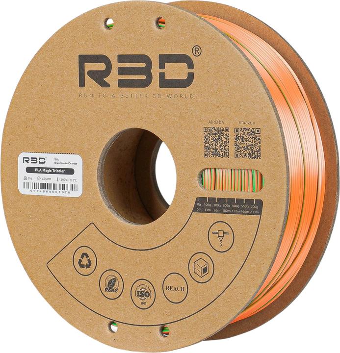 Produktbild R3D eSilk Mystic-PLA Blau-Grün-Orange Filament 1.75mm 1Kg (PLA, 1.75 mm, 1000 g)