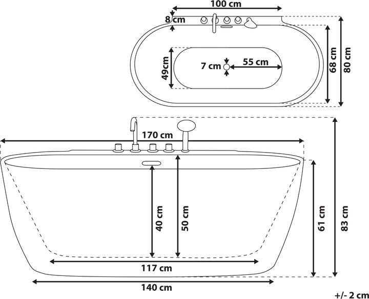 Actual product image Beliani Bathtub freestanding white with tap oval 170 x 80 cm ROTSO (286 l, 170 cm, 80 cm)