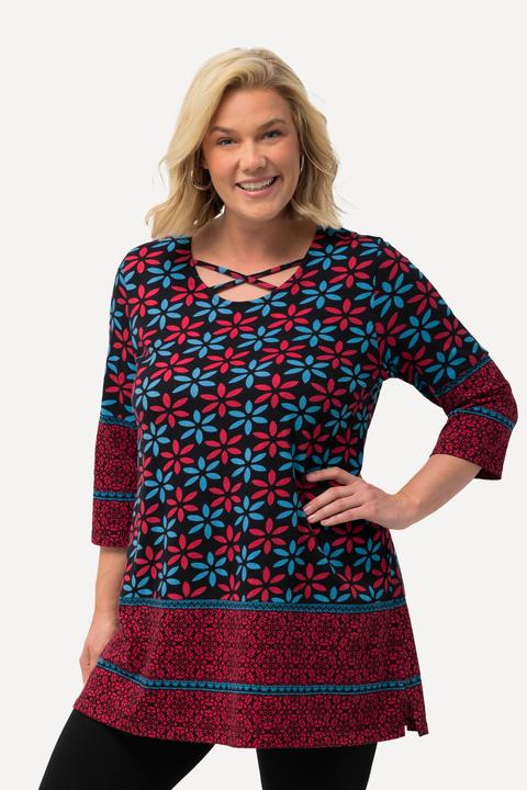 Immagine prodotto Ulla Popken Maglia dal taglio lungo e svasato con bordura, scollo a girocollo e maniche a 3/4 (60)