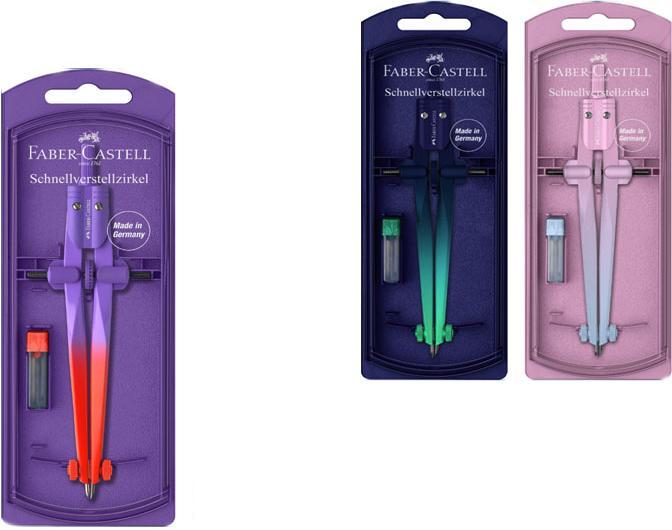 Faber-Castell Schnellverstellzirkel Flow Edition, blushing sky, buzzing blue, punchy melon