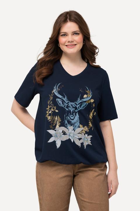 Immagine prodotto Ulla Popken T-shirt con design in tradizionale stile Tracht, scollo a V, mezze maniche e orlo elastico (58)