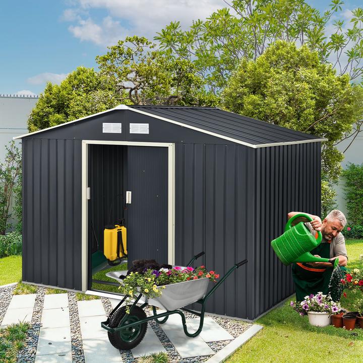 Actual product image Juskys Metal tool shed with pitched roof