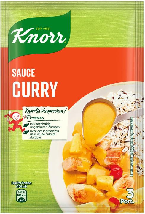 Knorr Curry Sauce Beutel, ideal zu Reisgerichten, mild-sämige Currynote, Indisch Asiatischer Klassiker (33 g)