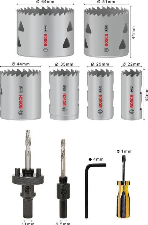 Produktbild Bosch Professional Zubehör PRO Multi Material Lochsägen-Set, 12-tlg. (22 mm, 29 mm, 35 mm, 44 mm, 51 mm, 64 mm)