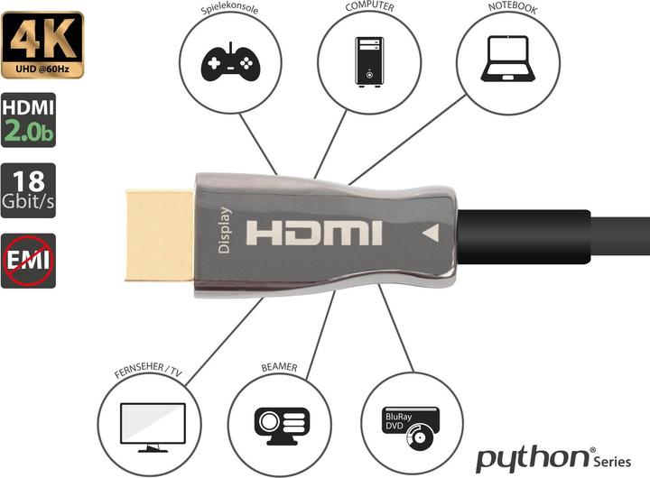 Actual product image Python AOC Hybrid High-Speed HDMI 2.0b steel armoured 4K a60Hz 18 GBit/s black 70m - Di (70 m, HDMI, 2.0b)