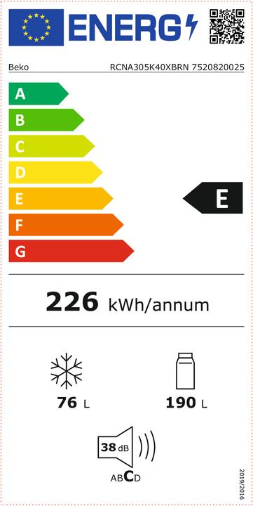 Energie-Label Beko RCNA305K40XBRN (266 l)