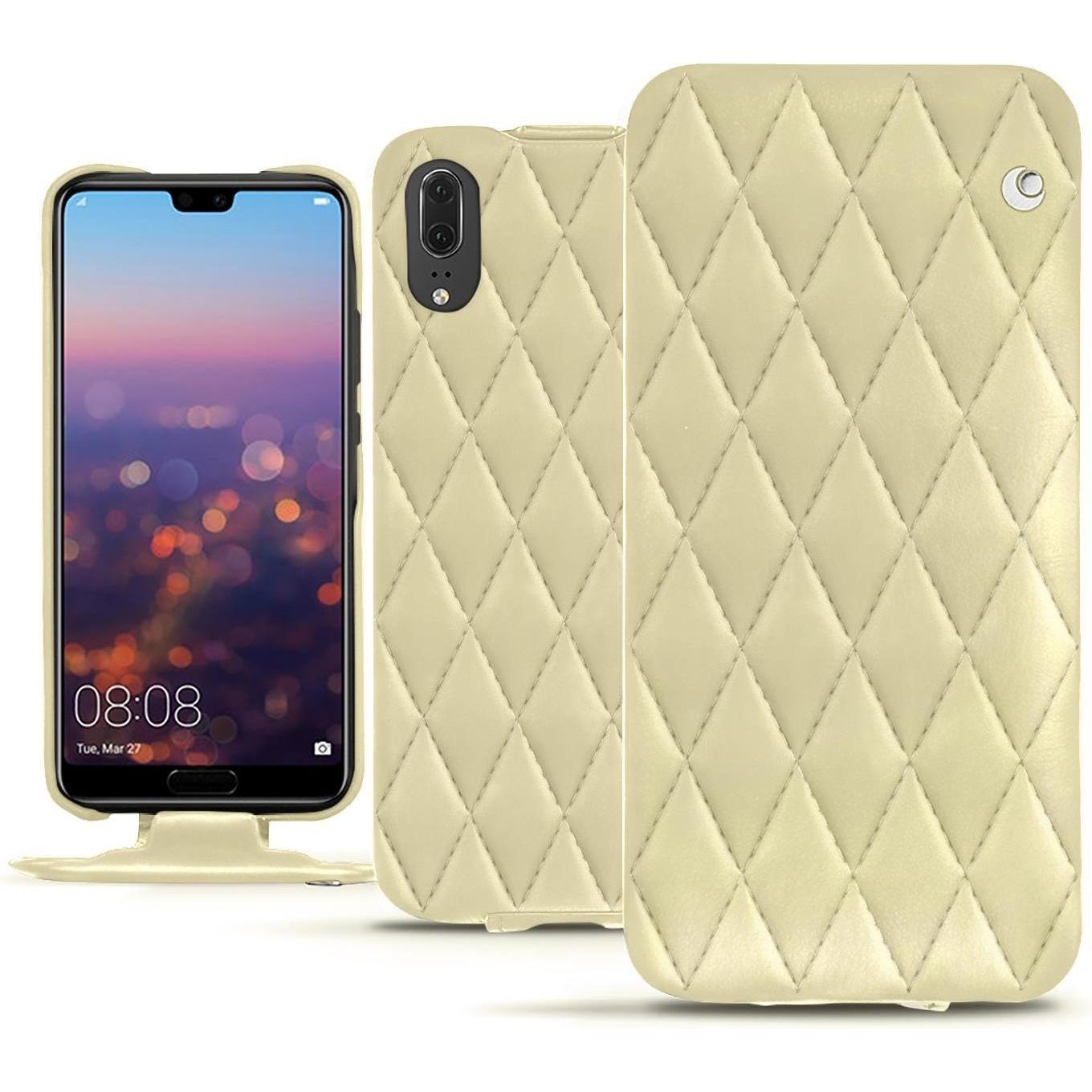 Noreve Lederschutzhülle vertikal (Huawei P20), Smartphone Hülle, Beige