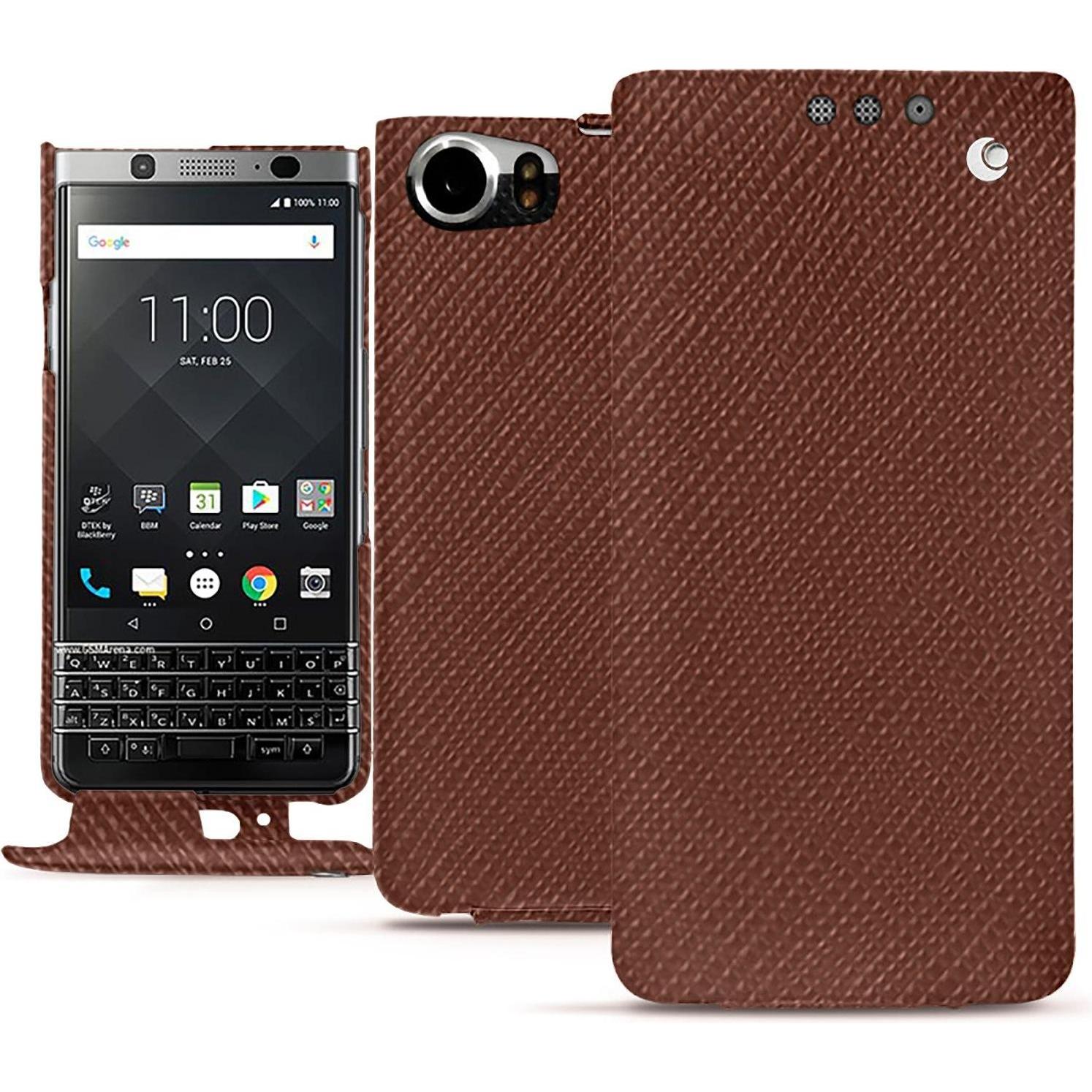 Noreve Lederschutzhülle vertikal (Blackberry KEYone), Smartphone Hülle, Braun