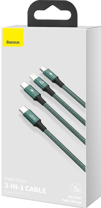 Productafbeelding Baseus Rapid Serie 3-in-1 kabel USB-C Voor M+L+T 20W 1,5m (Groen ) (1.50 m, USB 2.0, 20 W)