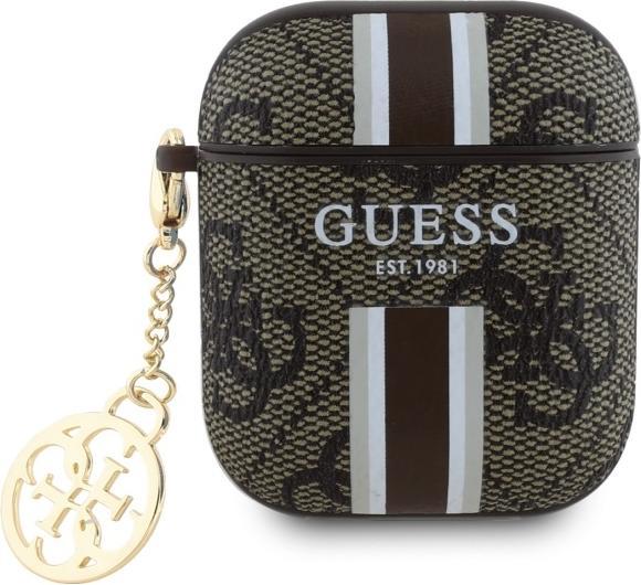 Productafbeelding Guess GUA2P4RPSW AirPods 1/2 hoesje brązowy/bruin 4G Bedrukte Strepen Bedel (Koptelefoon tas)