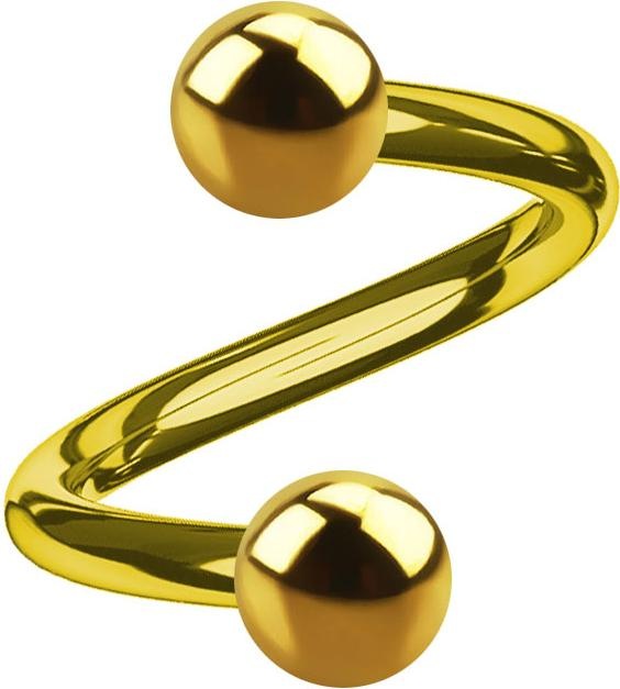 Produktbild Star Piercing Micro Spirale vergoldet mit zwei Kugeln (ohne Messing, Chirurgenstahl 316L)
