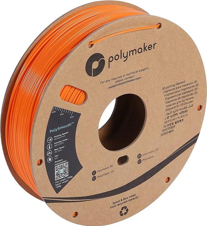 Actual product image Polymaker PJ01008 PolySmooth Filament PVB polishable 1.75mm 750g Orange 1pc. (PVB, 1.75 mm, 750 g)