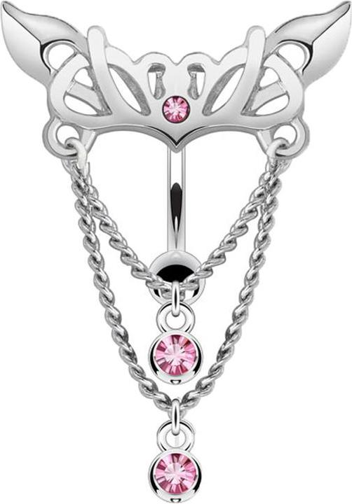 Produktbild Star Piercing Banane silber mit Kugel Kronleuchter Kette mit Kristall pink (Messing, Chirurgenstahl 316L)