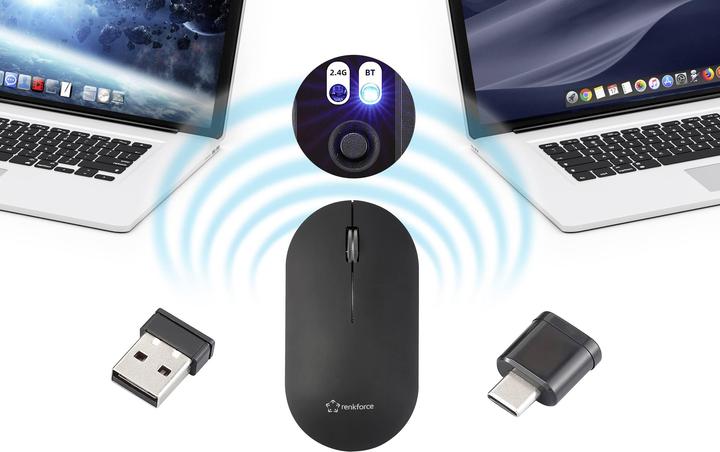 Actual product image Renkforce RF-WM-200-1 Maus Kabellos, Bluetooth® Optisch Schwarz 3 Tasten 4000 (Wireless)