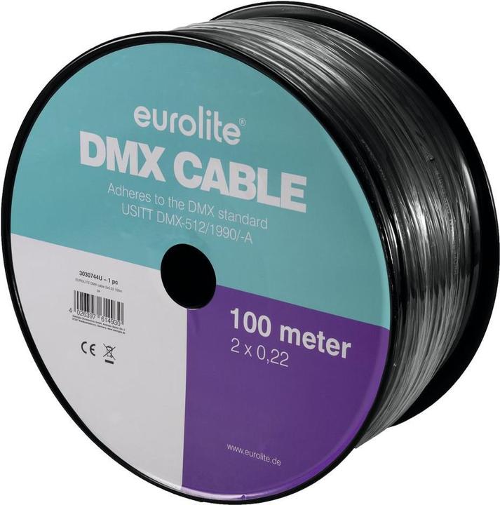 Eurolite Câble DMX 2x0,22 100m sw (100 m, Câbles XLR)