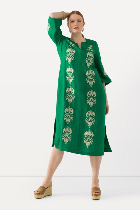 Produktbild Ulla Popken Leinen-Maxikleid, Stickerei, Tunika-Ausschnitt, 3/4-Arm (48)