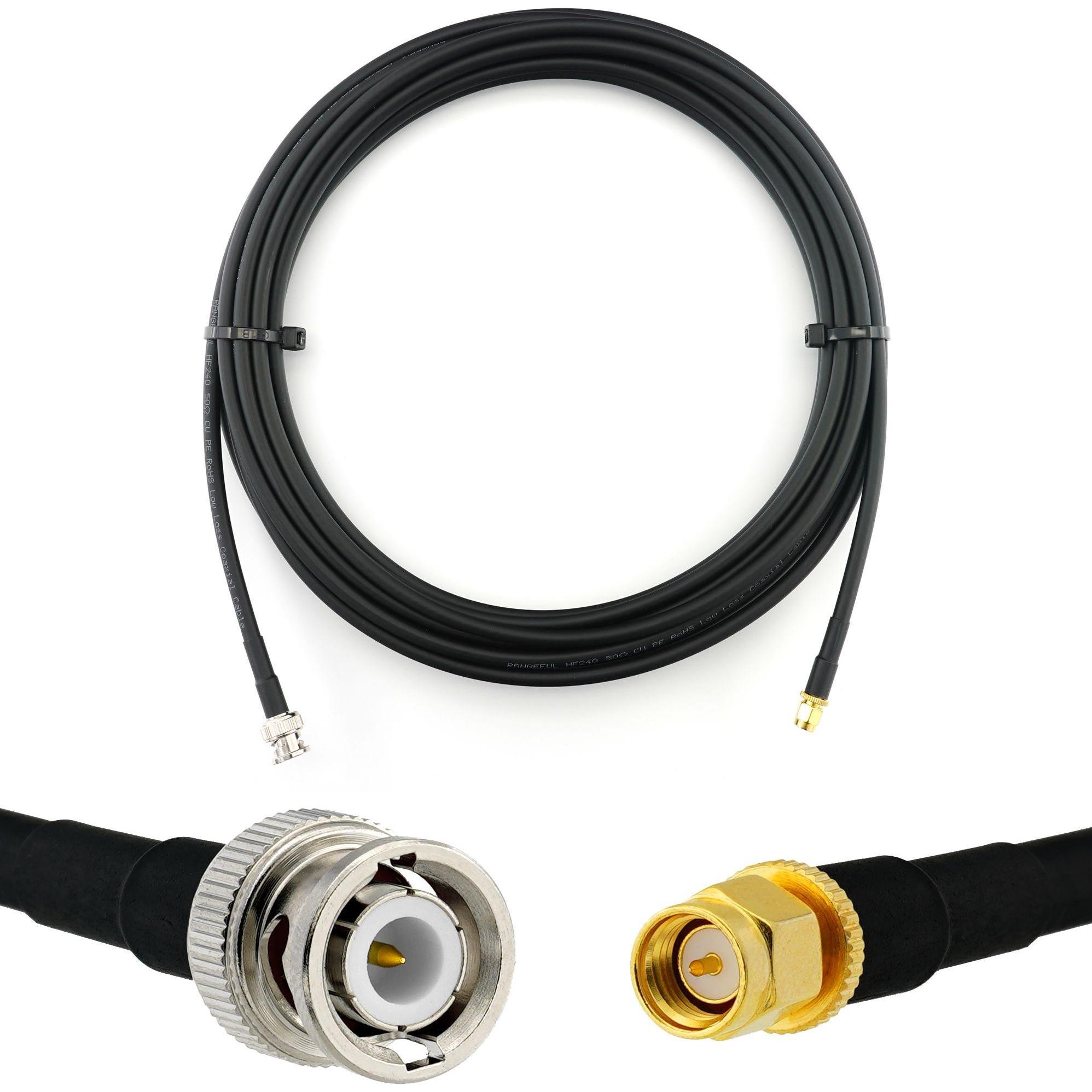 Rangeful Cavo coassiale da BNC maschio a SMA maschio da 12 metri??? HF240 (equivalente LMR240), Cavo antenna