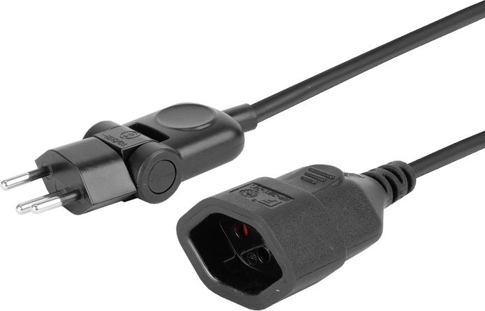 Image du produit Steffen Rallonge avec fiche pliante Td 3G1.0mm² 3m T12-T13 IP20 sw (3 m, Type 13)