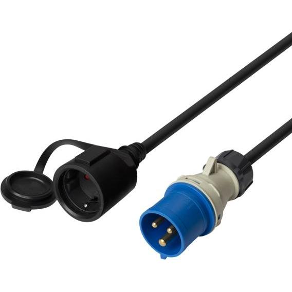 Deltaco Geerdetes Adapterkabel IP44, 230 V 16 A, 1 m, schwarz, Interne Kabel (PC)