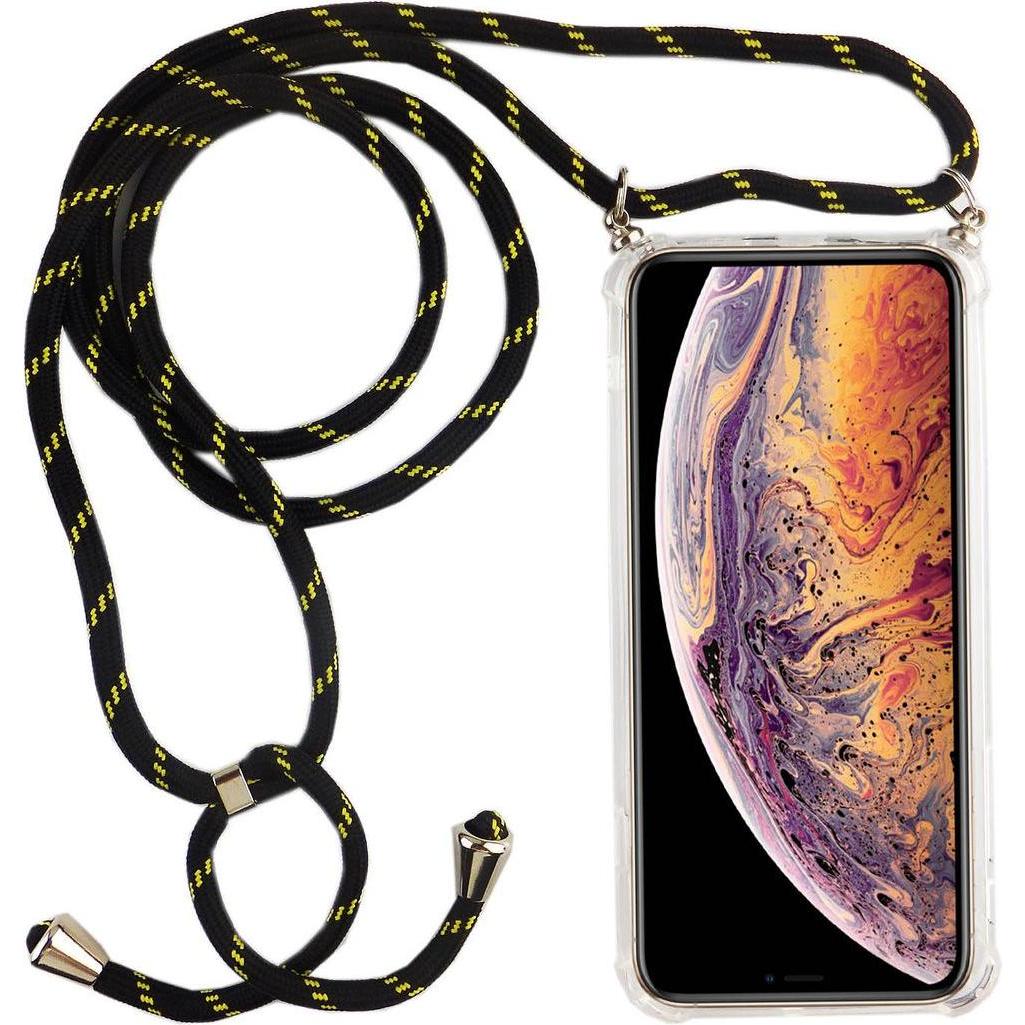 König Design Apple iPhone XR Handykette Hülle mit Band Case zum umhängen mit Kordel Schwarz, Handykette, Transparent