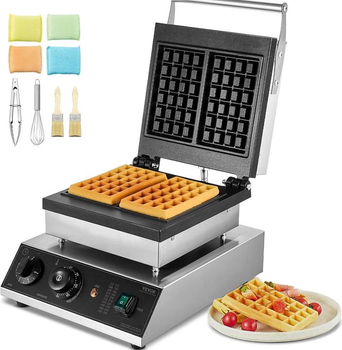 Vevor Commerciële Wafelijzer Rechthoek Wafelbakker Machine 2kW 2 Wafels