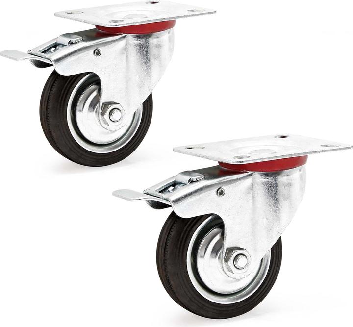 Produktbild Wiltec Doppelstopp-Lenkrolle Set 2x Vollgummirad 75mm 50kg Transportrollen