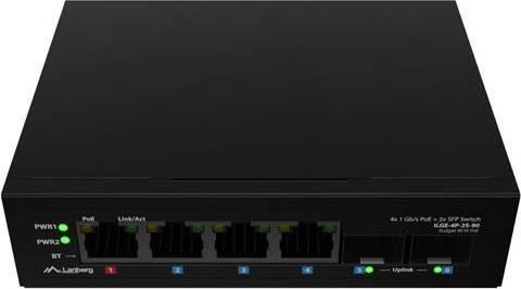 Actual product image Lanberg switch light industrial POE 1xBT 3xAT 2xSFP DIN niezarządzalny gigabit ethernet (6 ports)