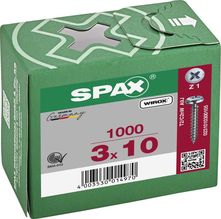 Produktbild Spax Halbrundkopf Kreuzschlitz Z1 Vollgewinde Wirox (1000 Schrauben pro Stück)