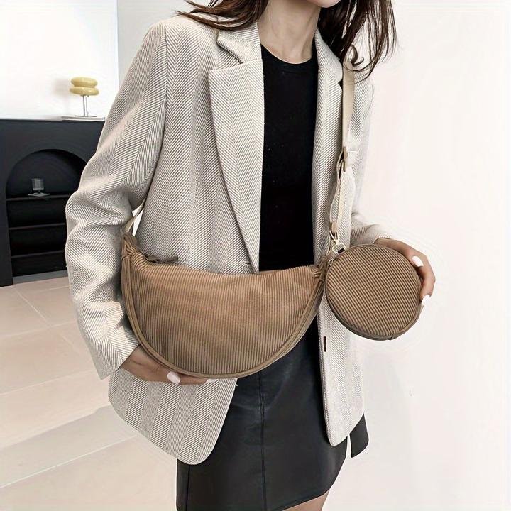 Actual product image Only-Bags.Store Casual Minimalist Solid Colour Shoulder Bag, All-Match Crescent Crossbody Bag with Hanging Mini