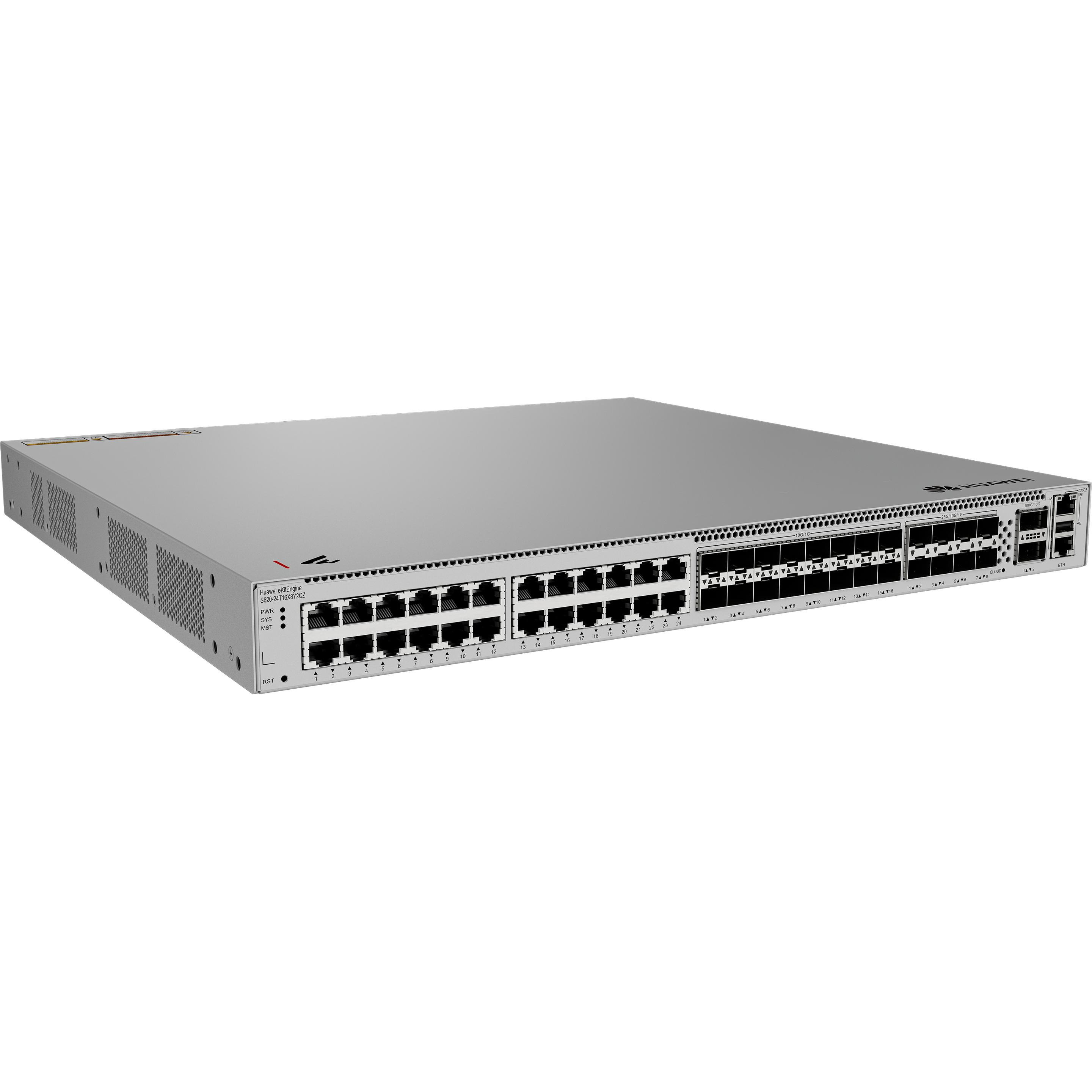 Huawei S620-24T16X8Y2CZ 24x10/100/1000BASE-T ports 16x10GE SFP+ ports 8x25GE SFP28 ports 2x100GE QSF