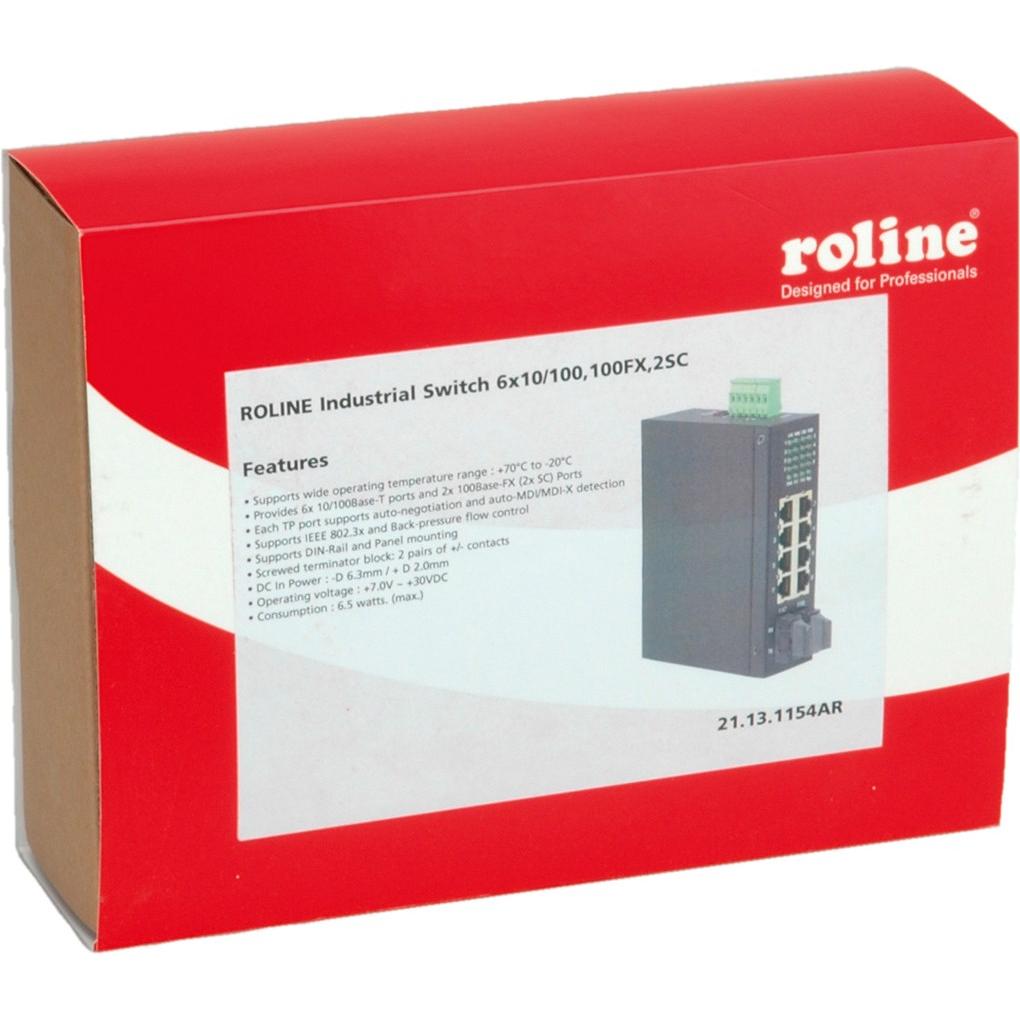 Thumbnail - Roline Industrie Switch 6x RJ-45, 2x SC, unmanaged (8 Ports), Netzwerk Switch, Schwarz
