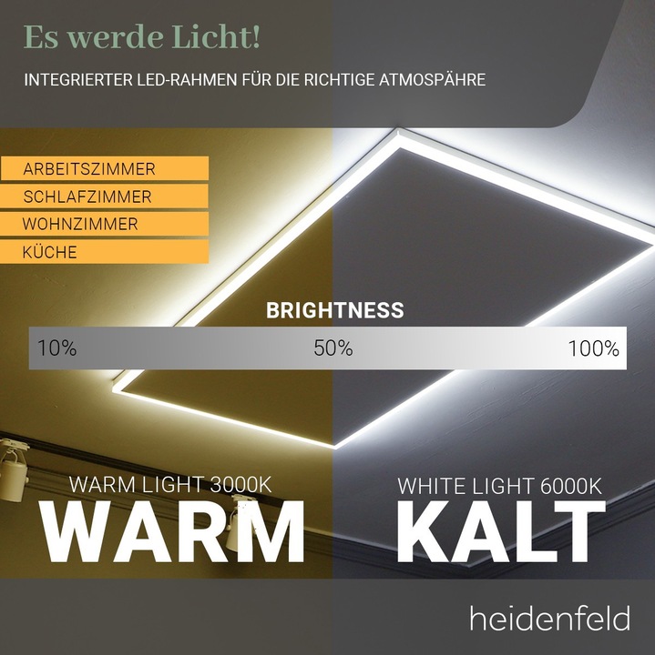 Produktbild Heidenfeld Infrarot Deckenheizung mit Licht 390-800 Watt Infrarotheizung LED (800 Watt Warmweiss) (800 W)