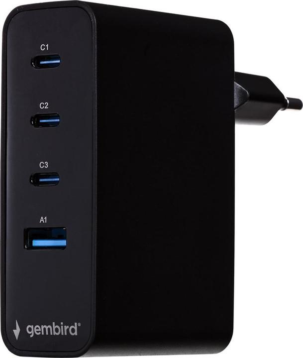 Gembird CHARGER USB 100W 4PORT GAN/TA-UC-PDQC100LCD-01-BK (100 W, 4 ports)