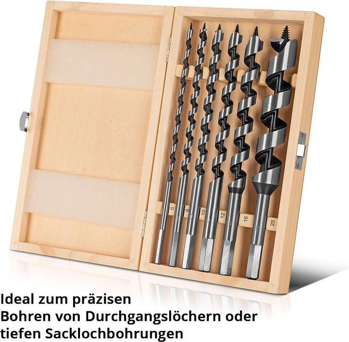 Actual product image Stahlwerk Wood auger bit set of 6 6 / 8 / 10 / 12 / 16 / 25 mm twist drills (6 mm, 8 mm, 10 mm, 12 mm, 16 mm, 25 mm)