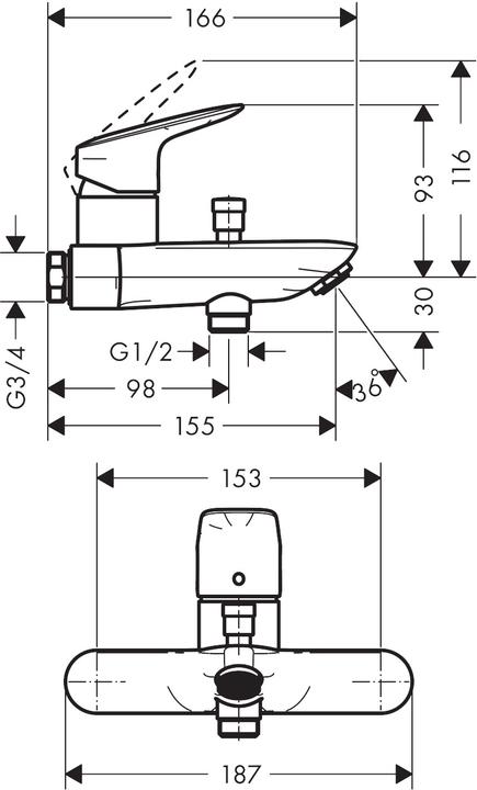 Produktbild hansgrohe Logis Einhebel-Wannenarmatur Aufputz mit Stichmass 15,3 cm
