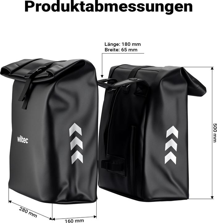 Produktbild Wiltec Doppeltasche Gepäckträgertasche 48l Fahrradtasche Gepäckträger wasserfest (Gepäckträgertasche)