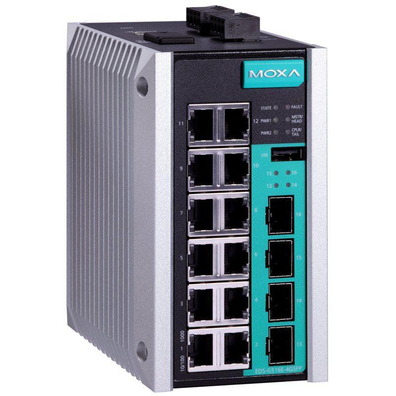 Moxa Industrial Managed Redundant E (12 Ports), Netzwerk Switch, Grau, Schwarz, Grün