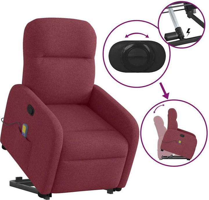 Actual product image VidaXL Massage chair with stand-up aid wine red fabric