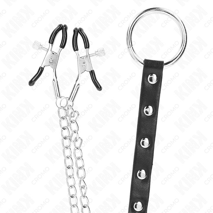 Produktbild Kink Metall-Penisring Mit Kette Und Verstellbaren Brustklammern (10 cm)