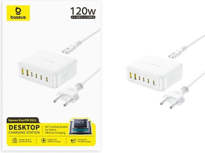 Produktbild Baseus Stacja ładująca EnerFill FH21 120W 4xUSB-C + 2xUSB-A - biała (120 W, 6 Ports)