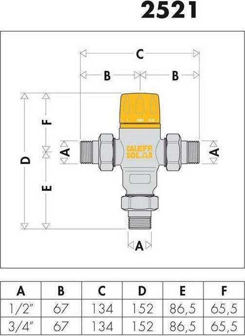 Actual product image Caleffi Solar thermostatic mixing valve f Input temperatures b 100 degreesC 3/4Zo