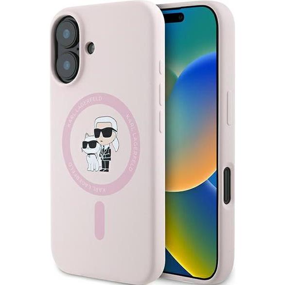 Karl Lagerfeld KLHMP16MSCMKCRHP iPhone 16 Plus różowy/pink HC MagSafe Silicone KC Heads Ring (Apple iPhone 16 Plus), Sma...