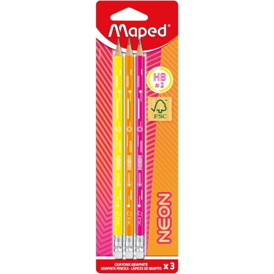 Magni, Matite, Maped Bleistift mit Radiergumme 3er NEON (HB, 3 x)