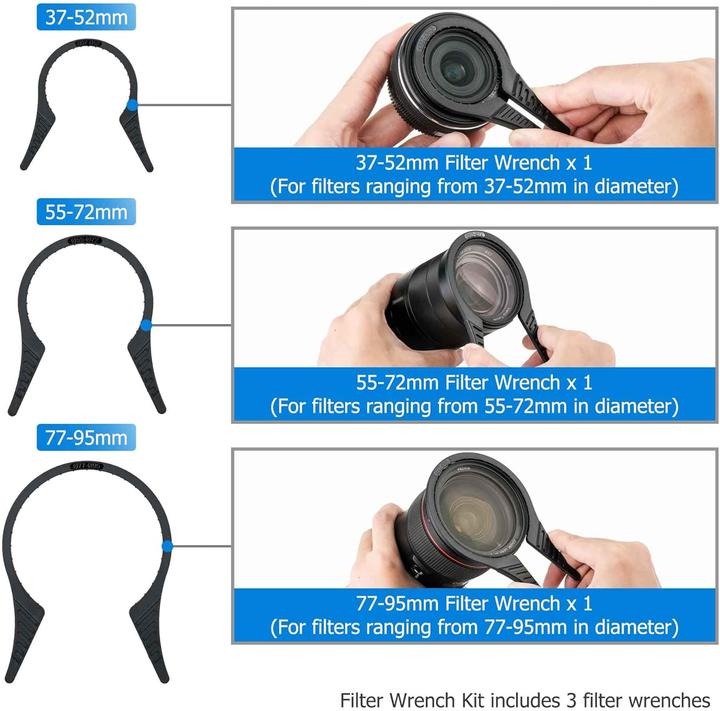 Image du produit JJC 3pcs Filter Wrench fits 37mm-52mm, 55mm-72mm and 77mm-95mm diameter filter (Support de filtre obectif, 95 mm)