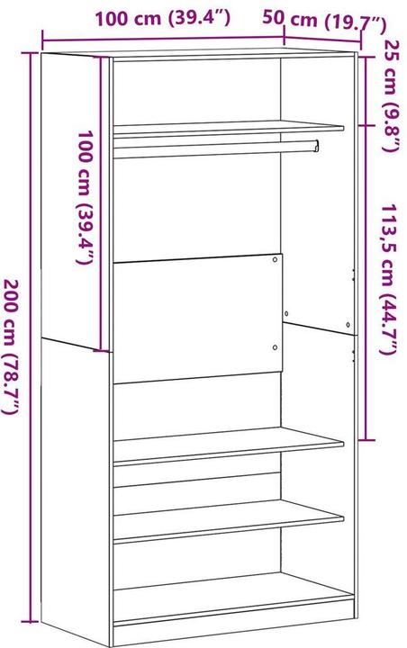 Actual product image vidaXL Wardrobe in black with oak 100x50x200 cm made of engineered wood (100 x 50 x 200 cm)