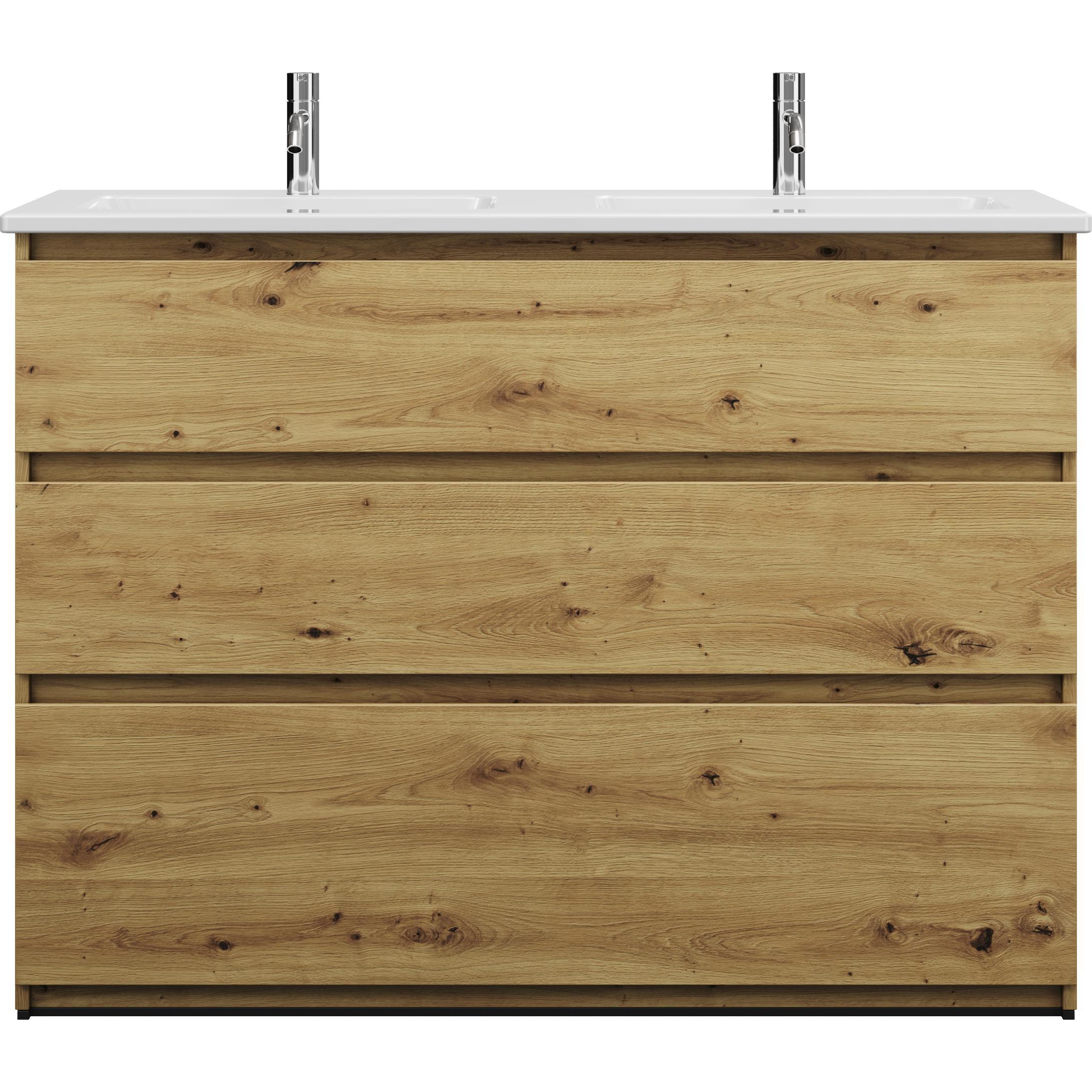 burgbad, Badmöbelset, Lin20 Keramik-Doppelwaschtisch Farbe Weiss Glänzend inklusive Waschtischunterschrank 3 Ausz