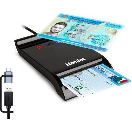 Hamlet HUSCR-NFCX Lettore USB-A + USB-C di Smart Card a Contatto e Wireless NFC Carta Identitï¿½ (USB-C), Lettore di schede di memoria, Nero