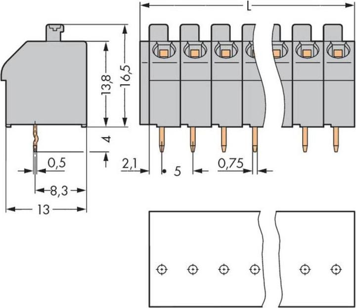 Produktbild Wago 250-514 1-Leiter-Klemmenleiste fÃ¼r Leiterplatten 0,5-1,5(0,5) qmm grau
